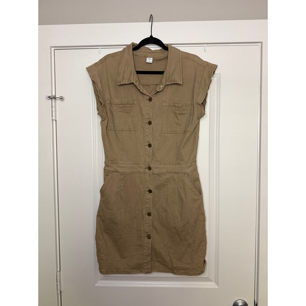 TINSEL Women’s Sz XL Denim Mini Dress Camel Tan Button Down